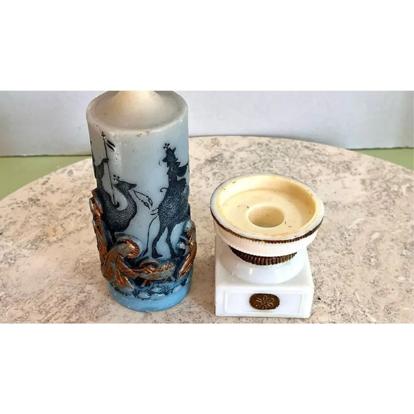 Vintage Blue Gold Christmas Nativity Scene Candle w/ Holder Unburned Handcrafted - Picture 6 of 12